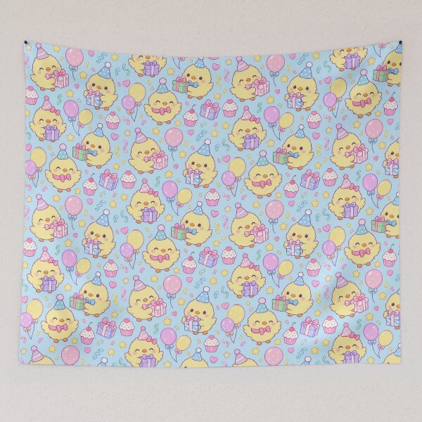 Item preview, Kawaii Birthday Chick Gift Pattern with Balloons and Presents designed and sold by Soft Berry Studio.