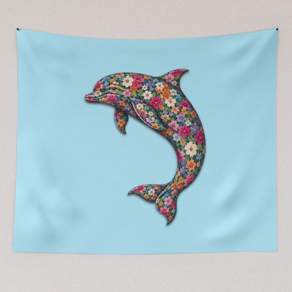 Item preview, Dolphin | Colorful Floral Ocean Dolphin Art | Ocean Floral Collection designed and sold by Zaru Art Studio.