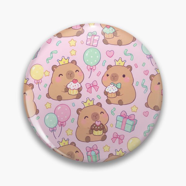 Item preview, Kawaii Birthday Capybara Cupcake Pattern with Gifts and Balloons designed and sold by Soft Berry Studio.