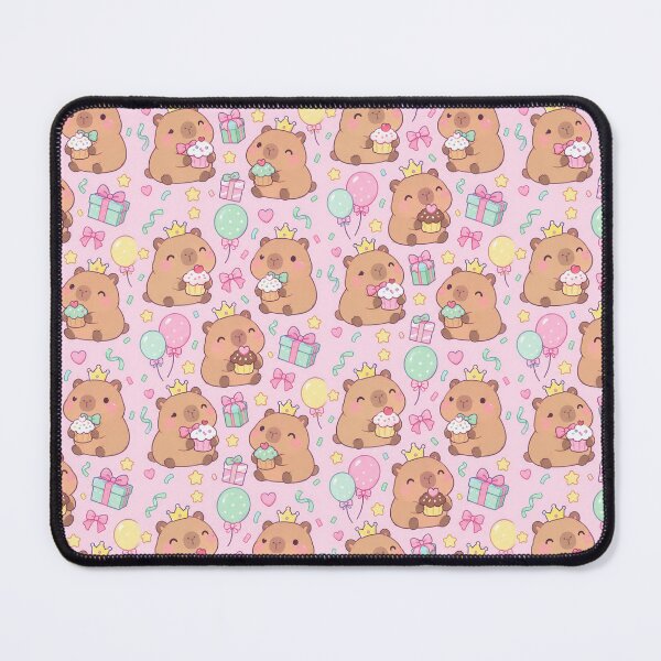Item preview, Kawaii Birthday Capybara Cupcake Pattern with Gifts and Balloons designed and sold by Soft Berry Studio.