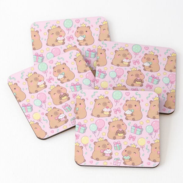 Item preview, Kawaii Birthday Capybara Cupcake Pattern with Gifts and Balloons designed and sold by Soft Berry Studio.