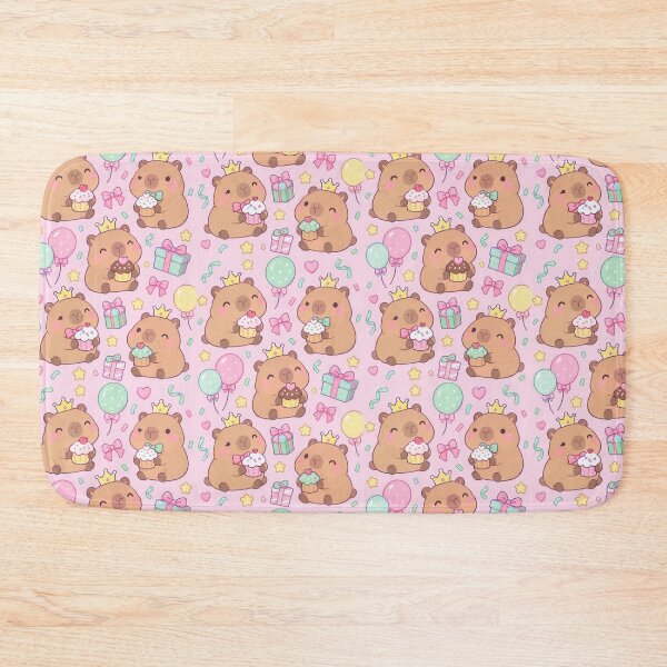 Item preview, Kawaii Birthday Capybara Cupcake Pattern with Gifts and Balloons designed and sold by Soft Berry Studio.