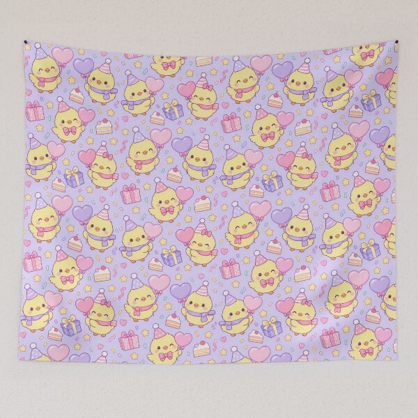 Item preview, Kawaii Birthday Chick Balloon Pattern with Heart Balloons and Gifts designed and sold by Soft Berry Studio.