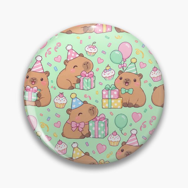 Item preview, Kawaii Birthday Capybara Gift Box Pattern with Balloons and Cupcakes designed and sold by Soft Berry Studio.