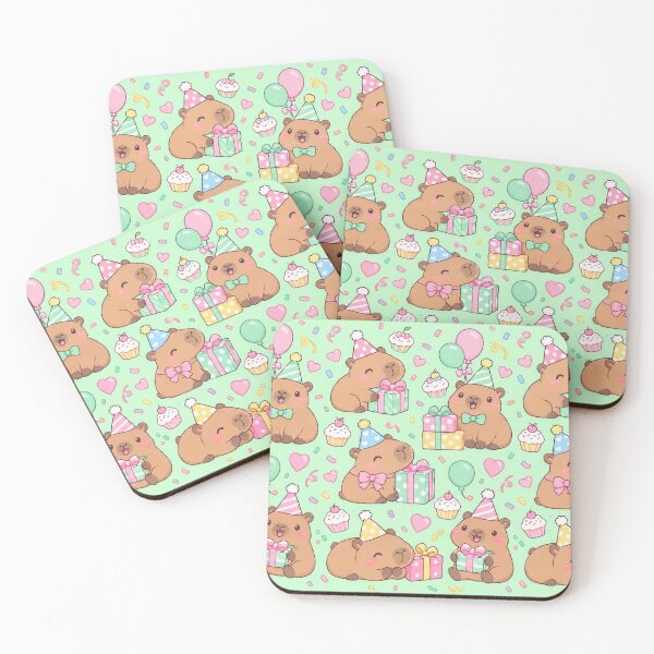 Item preview, Kawaii Birthday Capybara Gift Box Pattern with Balloons and Cupcakes designed and sold by Soft Berry Studio.