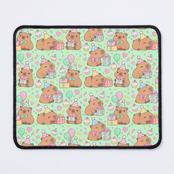 Item preview, Kawaii Birthday Capybara Gift Box Pattern with Balloons and Cupcakes designed and sold by Soft Berry Studio.