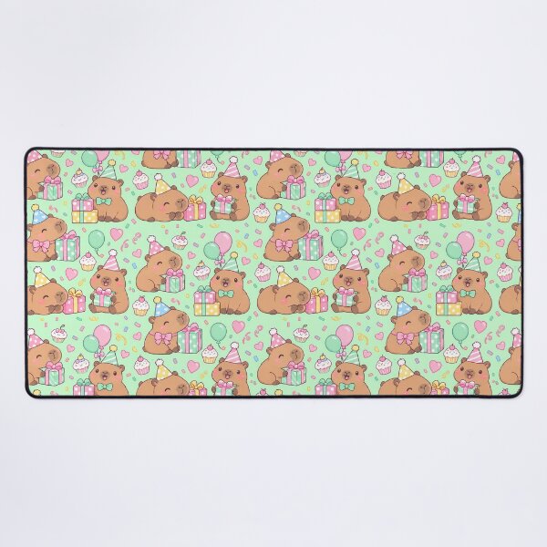 Item preview, Kawaii Birthday Capybara Gift Box Pattern with Balloons and Cupcakes designed and sold by Soft Berry Studio.