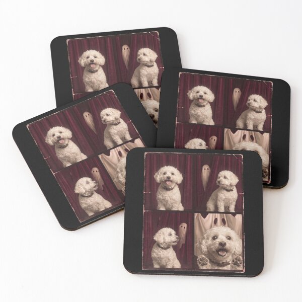 Item preview, Halloween Fluffy Dog Scared Ghost Comic Panels designed and sold by d247.