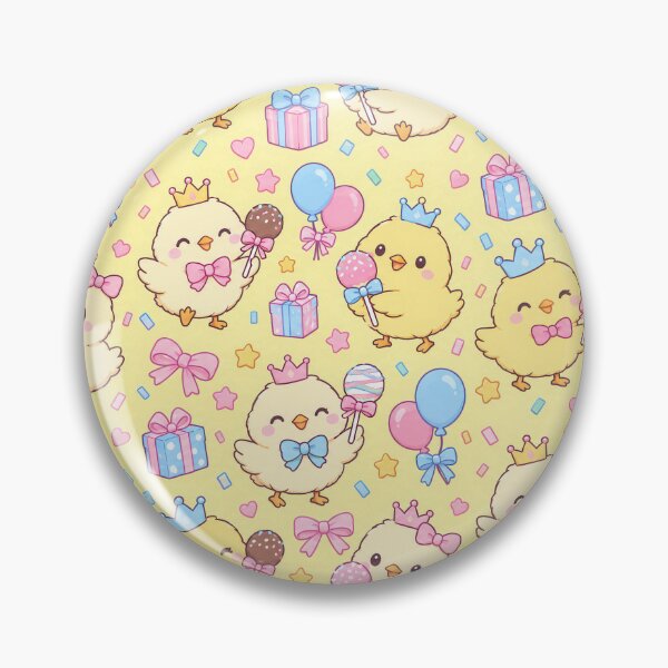 Item preview, Kawaii Birthday Chick Cake Pop Pattern with Gifts and Balloons designed and sold by Soft Berry Studio.
