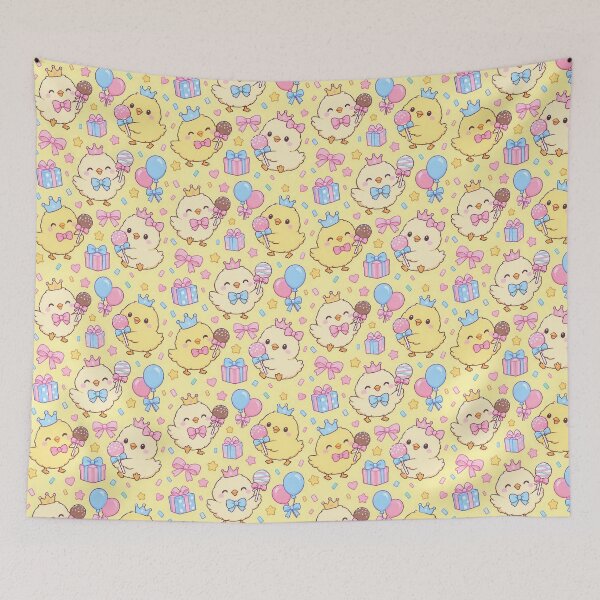 Item preview, Kawaii Birthday Chick Cake Pop Pattern with Gifts and Balloons designed and sold by Soft Berry Studio.