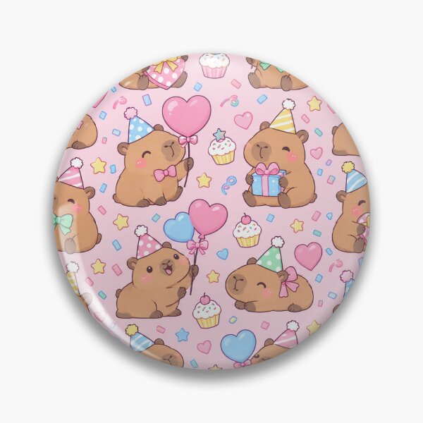 Item preview, Kawaii Birthday Capybara Heart Balloon Pattern with Cupcakes and Gifts designed and sold by Soft Berry Studio.