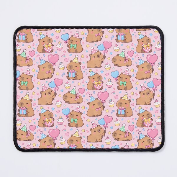 Item preview, Kawaii Birthday Capybara Heart Balloon Pattern with Cupcakes and Gifts designed and sold by Soft Berry Studio.