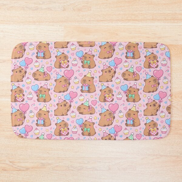 Item preview, Kawaii Birthday Capybara Heart Balloon Pattern with Cupcakes and Gifts designed and sold by Soft Berry Studio.