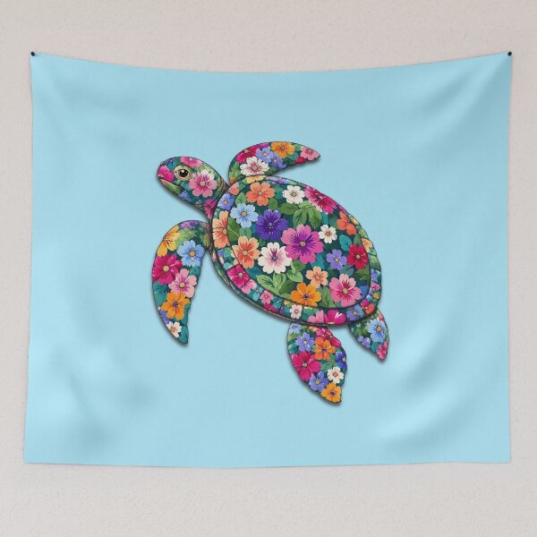 Item preview, Sea Turtle | Colorful Floral Ocean Turtle Art | Ocean Floral Collection designed and sold by Zaru Art Studio.