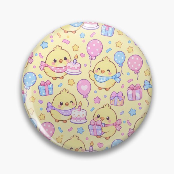 Item preview, Kawaii Birthday Chick Candle Cake Pattern with Balloons and Gifts designed and sold by Soft Berry Studio.