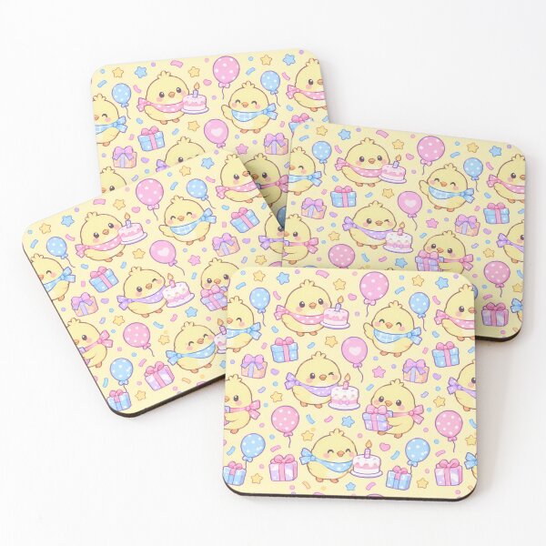 Item preview, Kawaii Birthday Chick Candle Cake Pattern with Balloons and Gifts designed and sold by Soft Berry Studio.