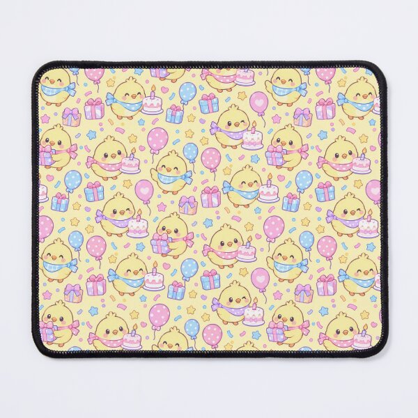 Item preview, Kawaii Birthday Chick Candle Cake Pattern with Balloons and Gifts designed and sold by Soft Berry Studio.