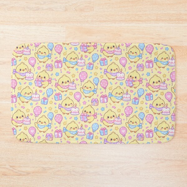 Item preview, Kawaii Birthday Chick Candle Cake Pattern with Balloons and Gifts designed and sold by Soft Berry Studio.