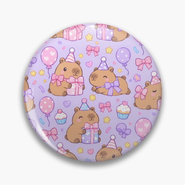 Item preview, Kawaii Birthday Capybara Bow Party Pattern with Presents and Cupcakes designed and sold by Soft Berry Studio.