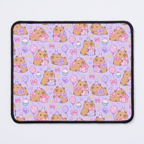 Item preview, Kawaii Birthday Capybara Bow Party Pattern with Presents and Cupcakes designed and sold by Soft Berry Studio.