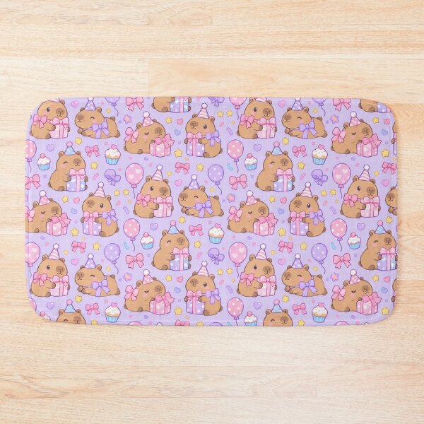 Item preview, Kawaii Birthday Capybara Bow Party Pattern with Presents and Cupcakes designed and sold by Soft Berry Studio.