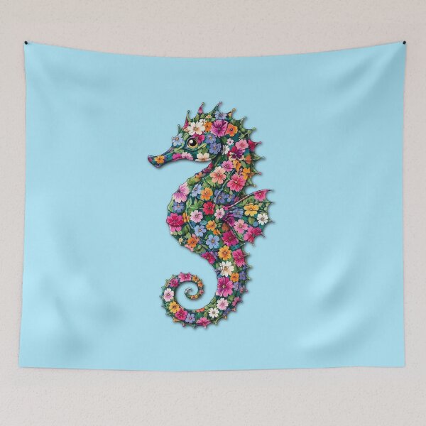 Item preview, Seahorse | Colorful Floral Ocean Seahorse Art | Ocean Floral Collection designed and sold by Zaru Art Studio.