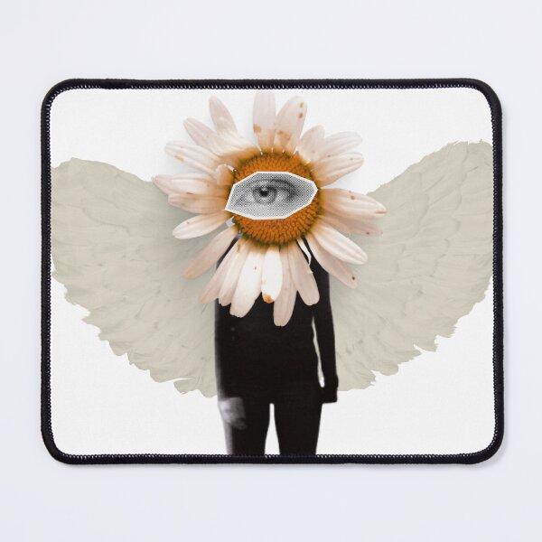 Item preview, Angel Wings Daisy Head Surreal Art - Vintage Eye Flower Collage designed and sold by The Lady Goblin's Goods.