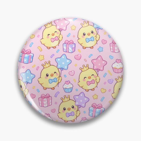 Item preview, Kawaii Birthday Chick Star Balloon Pattern with Gifts and Cupcakes designed and sold by Soft Berry Studio.