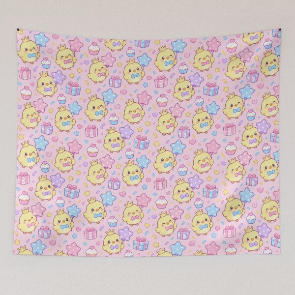 Item preview, Kawaii Birthday Chick Star Balloon Pattern with Gifts and Cupcakes designed and sold by Soft Berry Studio.