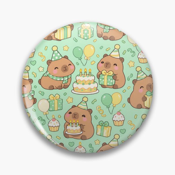 Item preview, Kawaii Birthday Capybara Cake Party Pattern with Gifts and Balloons designed and sold by Soft Berry Studio.