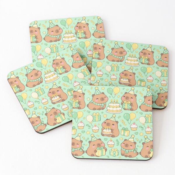 Item preview, Kawaii Birthday Capybara Cake Party Pattern with Gifts and Balloons designed and sold by Soft Berry Studio.