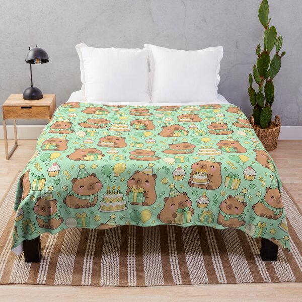 Item preview, Kawaii Birthday Capybara Cake Party Pattern with Gifts and Balloons designed and sold by Soft Berry Studio.