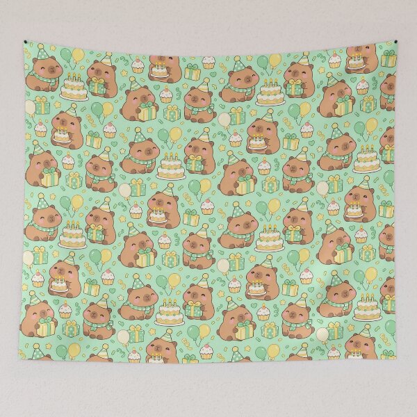 Item preview, Kawaii Birthday Capybara Cake Party Pattern with Gifts and Balloons designed and sold by Soft Berry Studio.