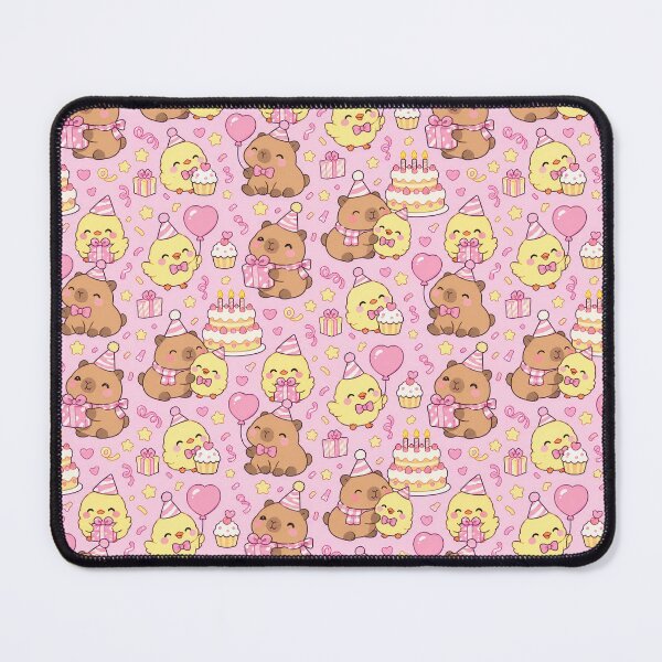 Item preview, Kawaii Birthday Chick and Capybara Friends Pattern with Cake and Gifts designed and sold by Soft Berry Studio.