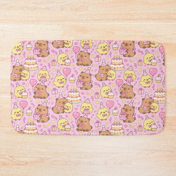 Item preview, Kawaii Birthday Chick and Capybara Friends Pattern with Cake and Gifts designed and sold by Soft Berry Studio.