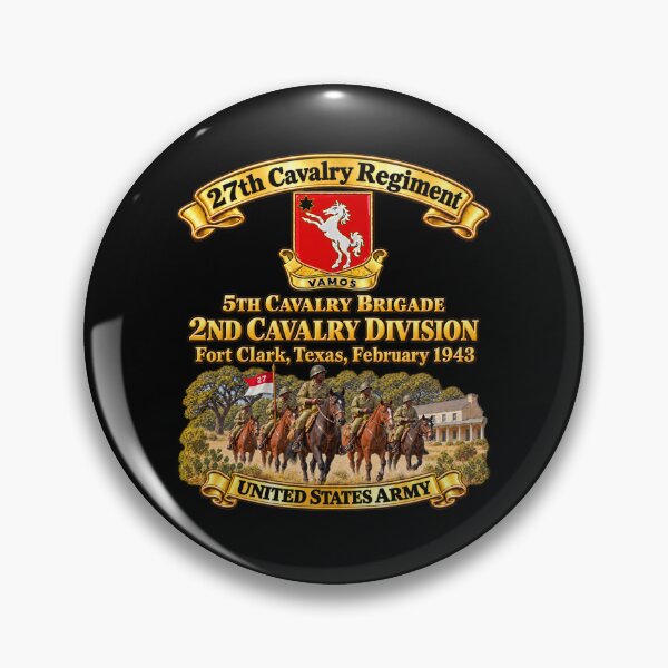 Item preview, 27th Cavalry Regiment - DUI - 5th Brigade, 2nd Cavalry Div - United States Army - w Scene - Ft Clark Texas, Feb 1943 - 3D - Enhanced designed and sold by Military Insignia Products.