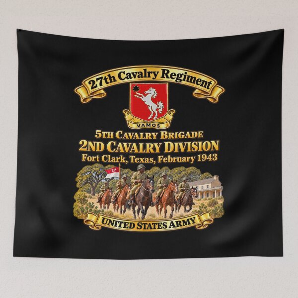 Item preview, 27th Cavalry Regiment - DUI - 5th Brigade, 2nd Cavalry Div - United States Army - w Scene - Ft Clark Texas, Feb 1943 - 3D - Enhanced designed and sold by Military Insignia Products.