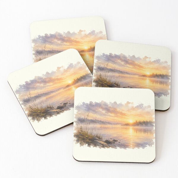 Item preview, Morning on the Lake – Watercolor Sunrise Landscape designed and sold by SusanSweetArt.