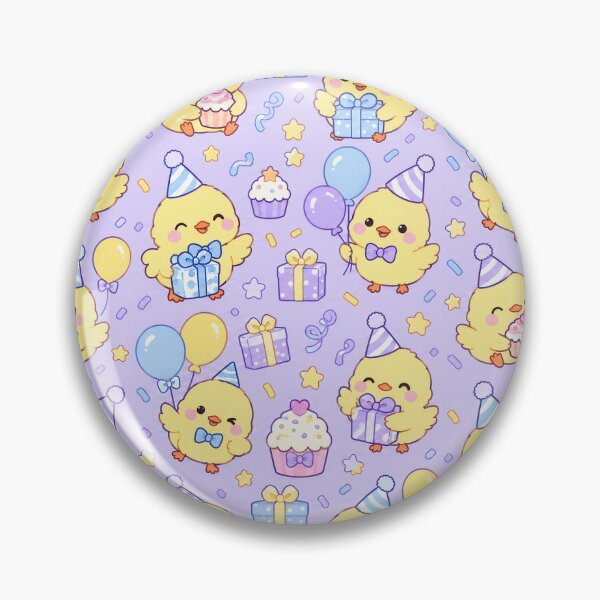 Item preview, Kawaii Birthday Chick Gift Party Pattern with Balloons and Cupcakes designed and sold by Soft Berry Studio.