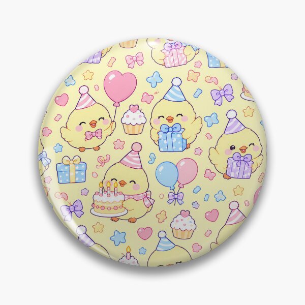 Item preview, Kawaii Birthday Chick Gift Pattern with Balloons and Cupcakes designed and sold by Soft Berry Studio.