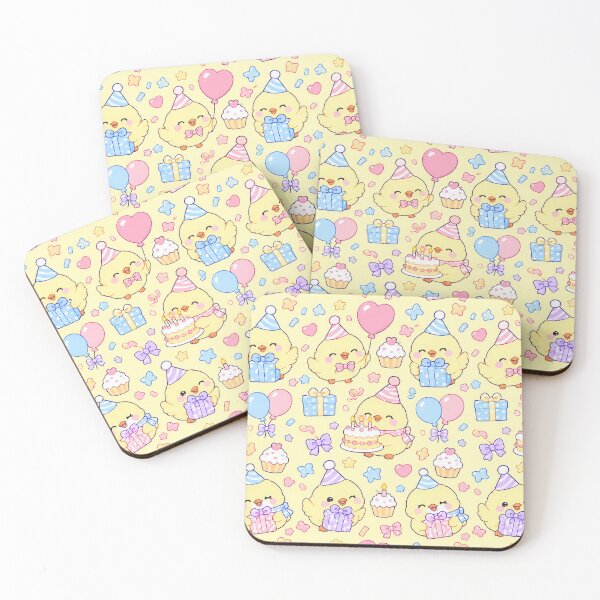 Item preview, Kawaii Birthday Chick Gift Pattern with Balloons and Cupcakes designed and sold by Soft Berry Studio.