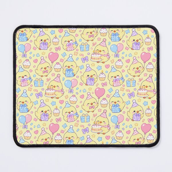 Item preview, Kawaii Birthday Chick Gift Pattern with Balloons and Cupcakes designed and sold by Soft Berry Studio.