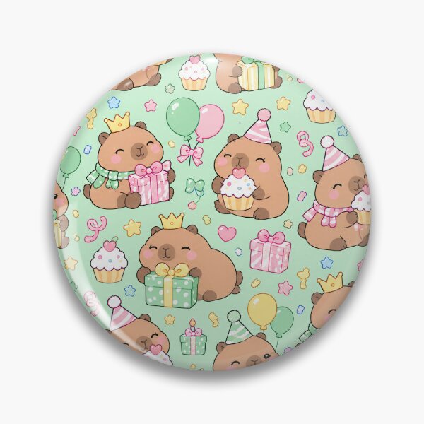 Item preview, Kawaii Birthday Capybara Gift Pattern with Cupcakes and Balloons designed and sold by Soft Berry Studio.