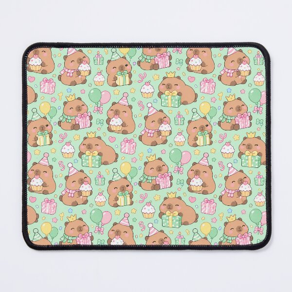 Item preview, Kawaii Birthday Capybara Gift Pattern with Cupcakes and Balloons designed and sold by Soft Berry Studio.