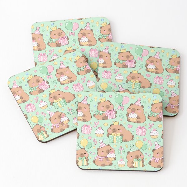 Item preview, Kawaii Birthday Capybara Gift Pattern with Cupcakes and Balloons designed and sold by Soft Berry Studio.