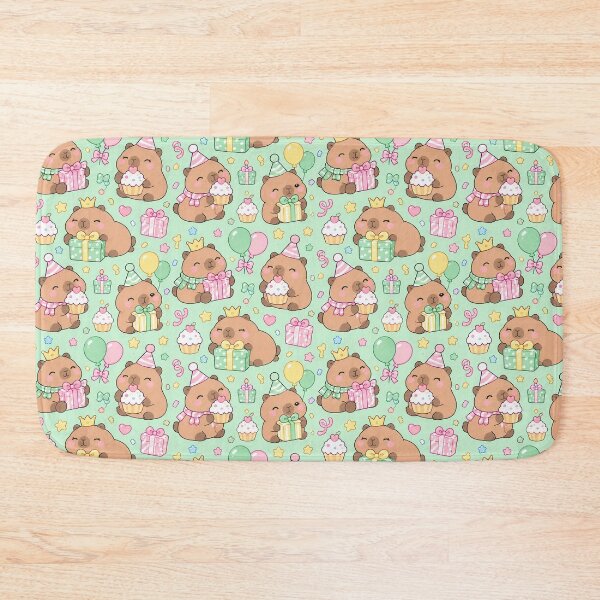 Item preview, Kawaii Birthday Capybara Gift Pattern with Cupcakes and Balloons designed and sold by Soft Berry Studio.