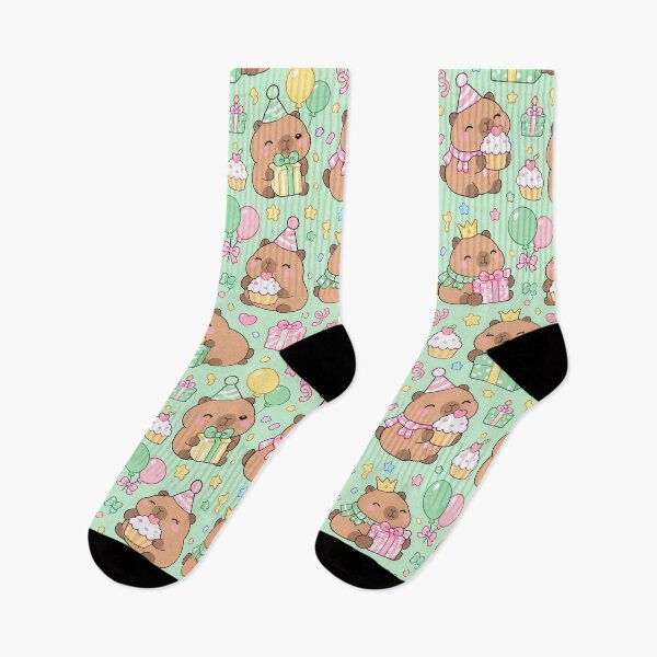 Item preview, Kawaii Birthday Capybara Gift Pattern with Cupcakes and Balloons designed and sold by Soft Berry Studio.