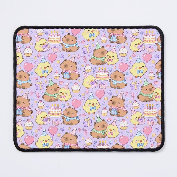 Item preview, Kawaii Birthday Chick and Capybara Friends Pattern with Balloons and Cake designed and sold by Soft Berry Studio.