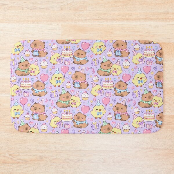 Item preview, Kawaii Birthday Chick and Capybara Friends Pattern with Balloons and Cake designed and sold by Soft Berry Studio.