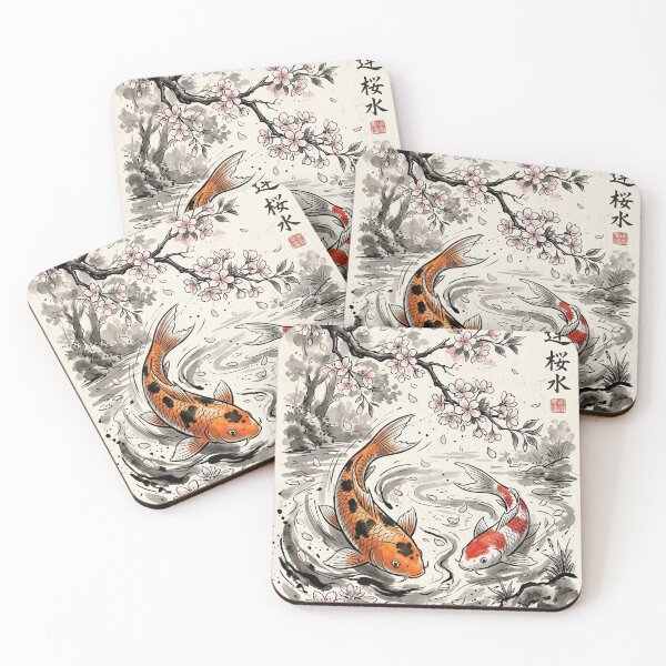 Item preview, Japanese Koi Fish Pond | Traditional Ink Wash Art designed and sold by SoulTreasures.